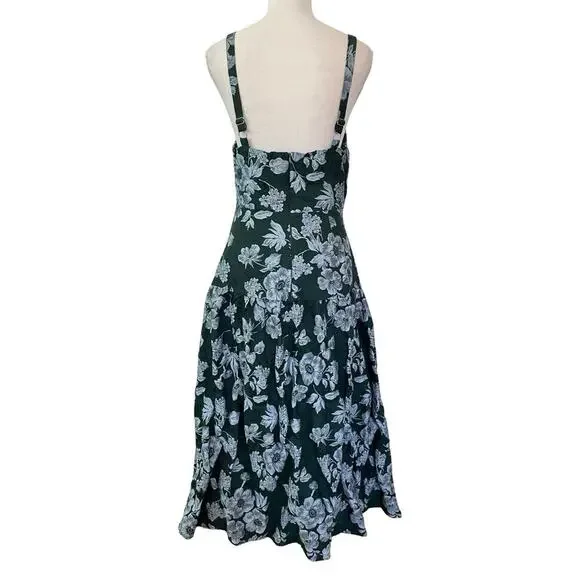 Lulus Major Flirtation Emerald Floral Jaquard Midi Dress Size M Drop Waist - Picture 5 of 10